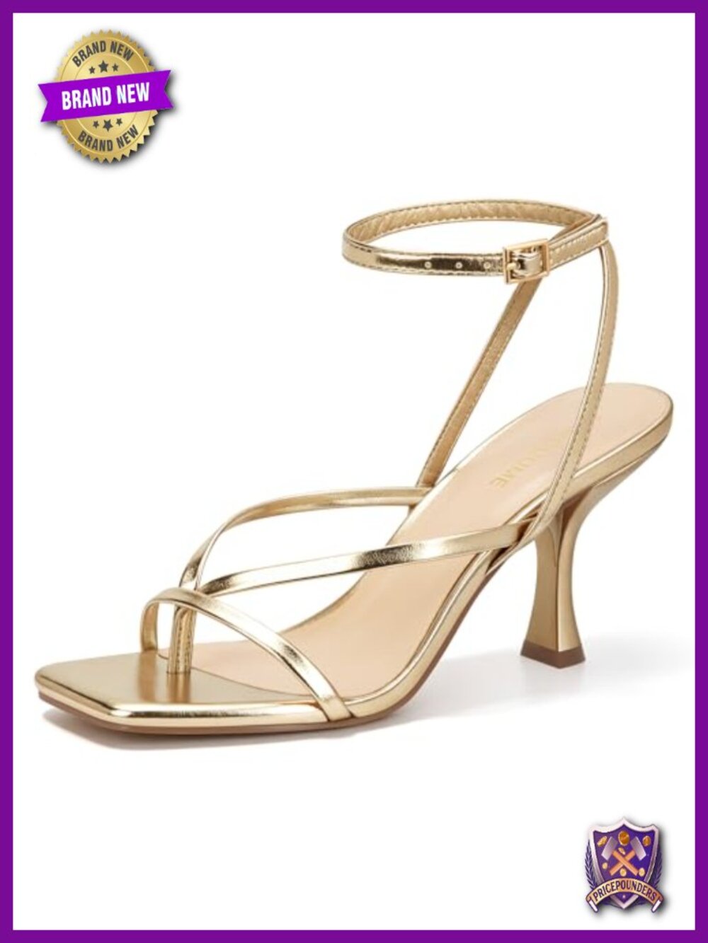 Kitten Heels Square Toe Thong Strappy Ankle Strap Stiletto Heel Sandals